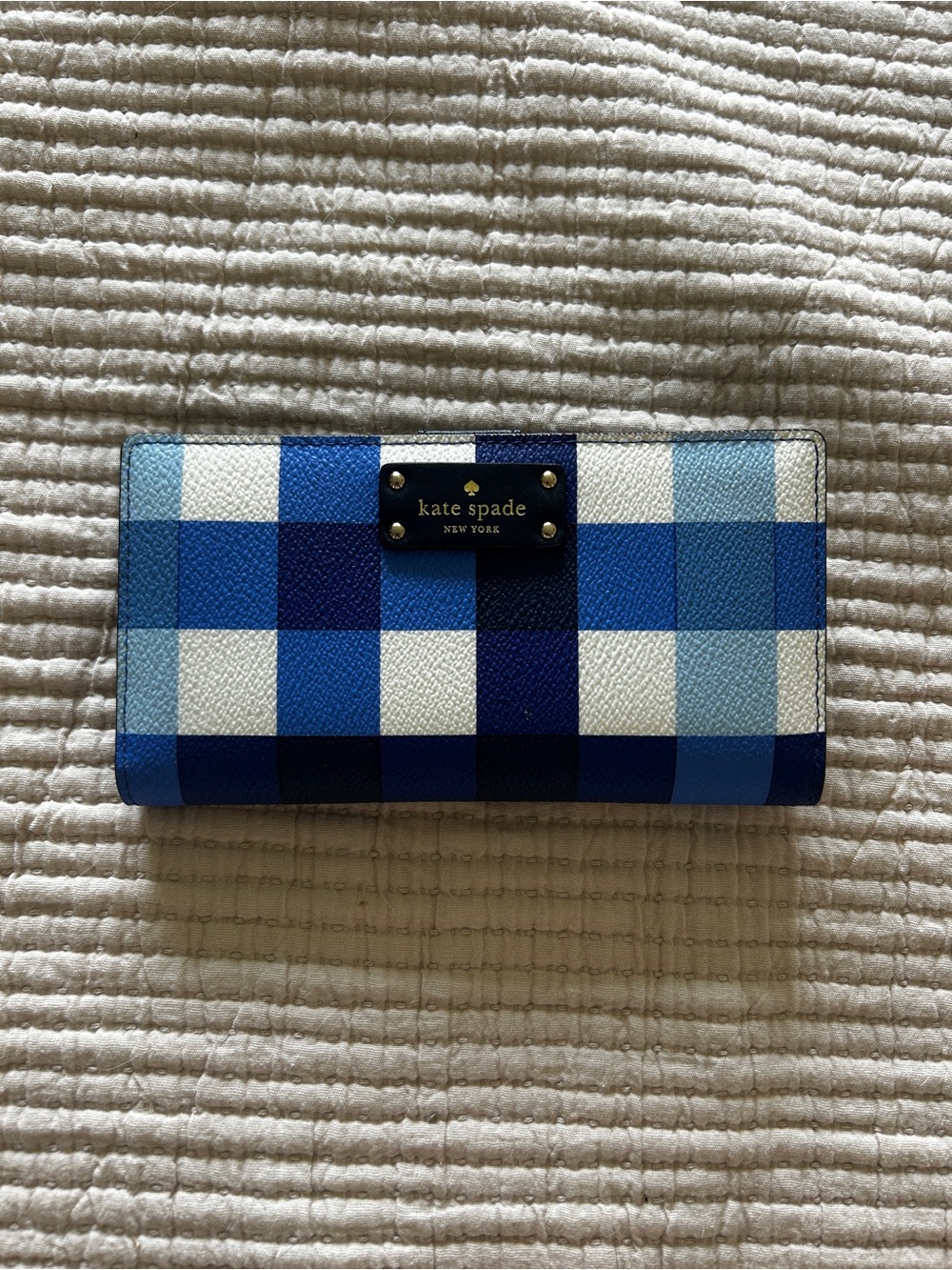 kate spade Blue Gingham Plaid Continental Wallet